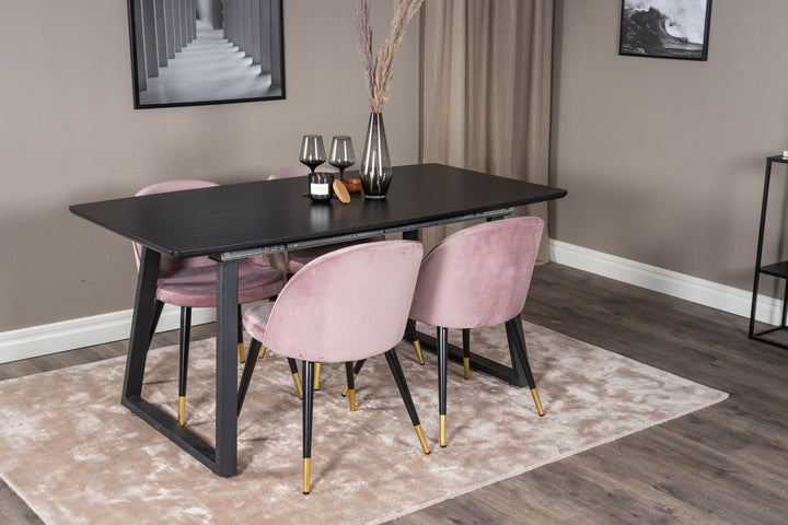 Venture Home Inca Extentiontable - Black top / black Legs+Velvet Dining Chair Brass - Pink / Black_4