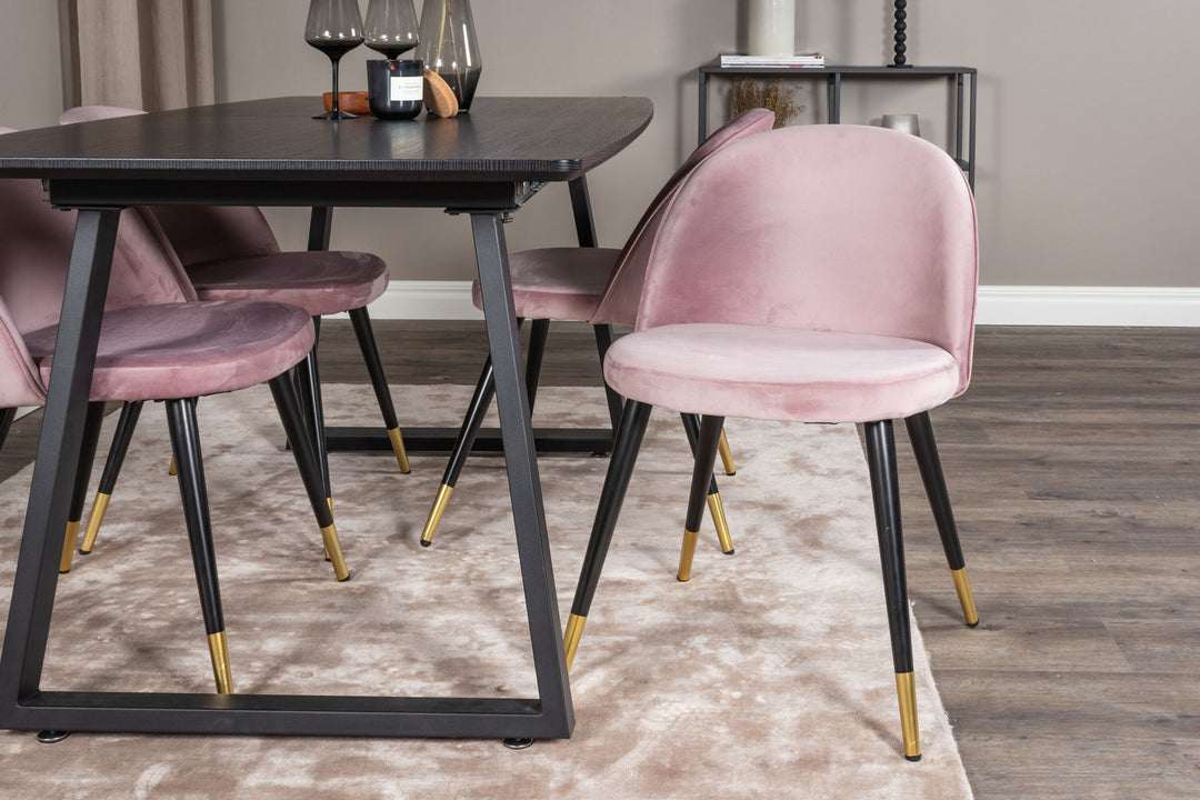 Venture Home Inca Extentiontable - Black top / black Legs+Velvet Dining Chair Brass - Pink / Black_4