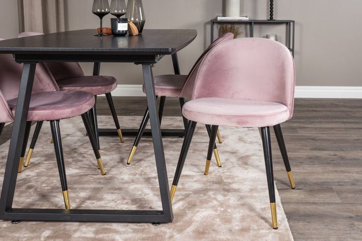 Venture Home Inca Extentiontable - Black top / black Legs+Velvet Dining Chair Brass - Pink / Black_4