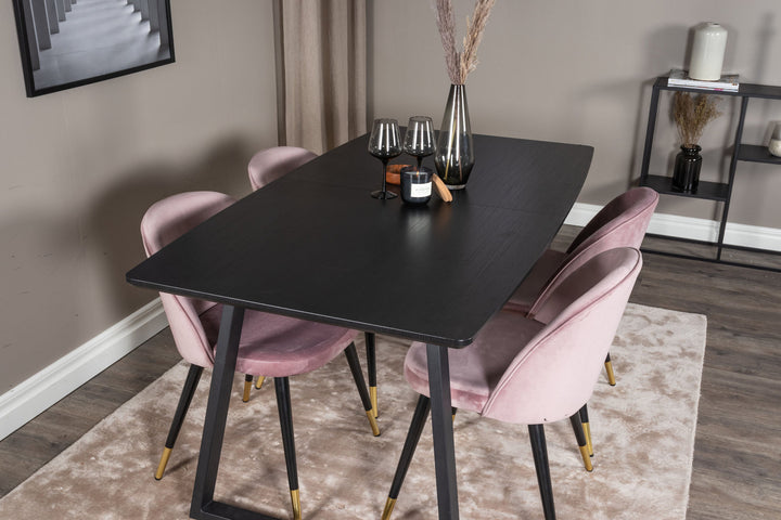 Venture Home Inca Extentiontable - Black top / black Legs+Velvet Dining Chair Brass - Pink / Black_4