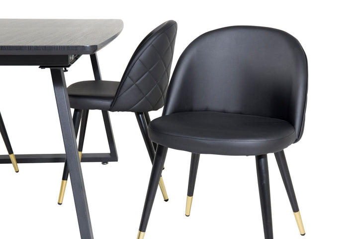 Venture Home Inca Extentiontable - Black top / black Legs+Velvet Dining Chair w. Stiches - PU - Black / Black_4