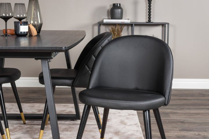 Venture Home Inca Extentiontable - Black top / black Legs+Velvet Dining Chair w. Stiches - PU - Black / Black_4