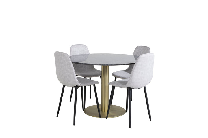 Venture Home Estelle Round Dining Table ø106 H75 - Black / Brass+Polar Diamond Dining Chair - Black Legs - Grey Fabric_4