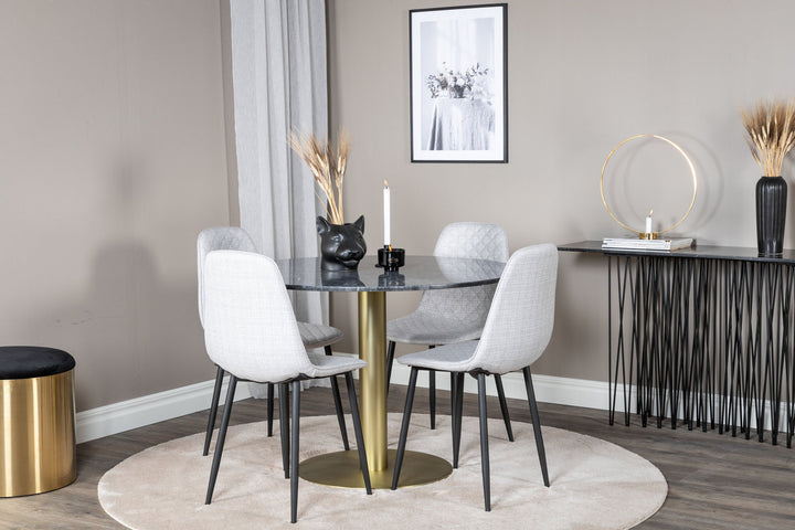 Venture Home Estelle Round Dining Table ø106 H75 - Black / Brass+Polar Diamond Dining Chair - Black Legs - Grey Fabric_4