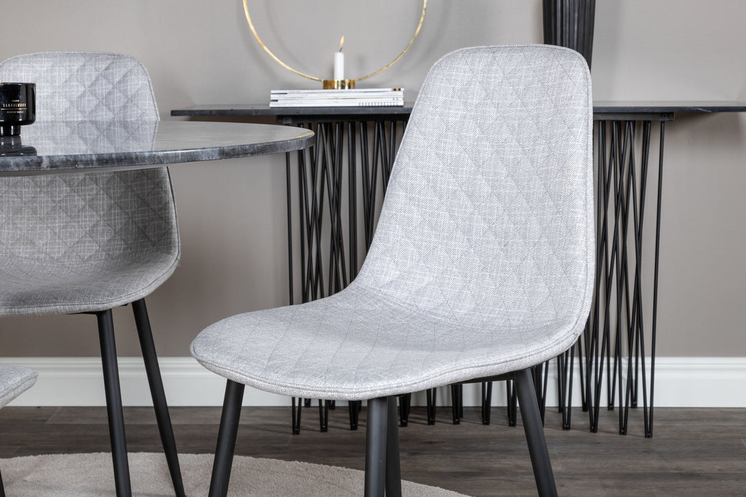 Venture Home Estelle Round Dining Table ø106 H75 - Black / Brass+Polar Diamond Dining Chair - Black Legs - Grey Fabric_4