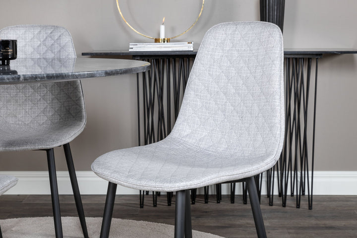 Venture Home Estelle Round Dining Table ø106 H75 - Black / Brass+Polar Diamond Dining Chair - Black Legs - Grey Fabric_4
