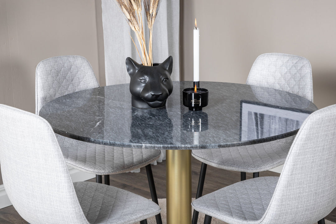 Venture Home Estelle Round Dining Table ø106 H75 - Black / Brass+Polar Diamond Dining Chair - Black Legs - Grey Fabric_4