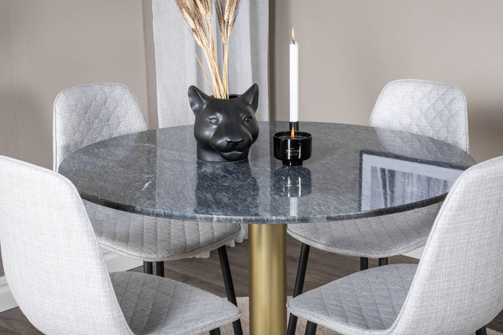Venture Home Estelle Round Dining Table ø106 H75 - Black / Brass+Polar Diamond Dining Chair - Black Legs - Grey Fabric_4