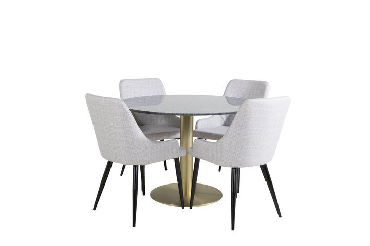 Venture Home Estelle Round Dining Table ø106 H75 - Black / Brass+Plaza Dining chair - Black legs - Light Grey Fabric_4