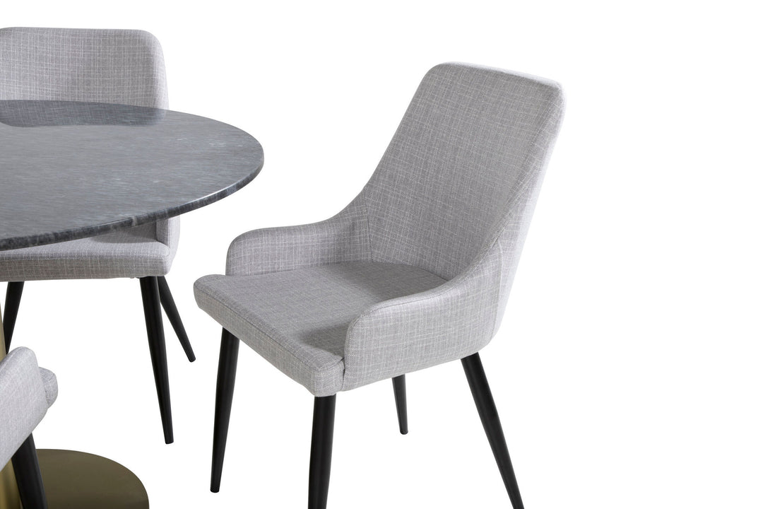 Venture Home Estelle Round Dining Table ø106 H75 - Black / Brass+Plaza Dining chair - Black legs - Light Grey Fabric_4