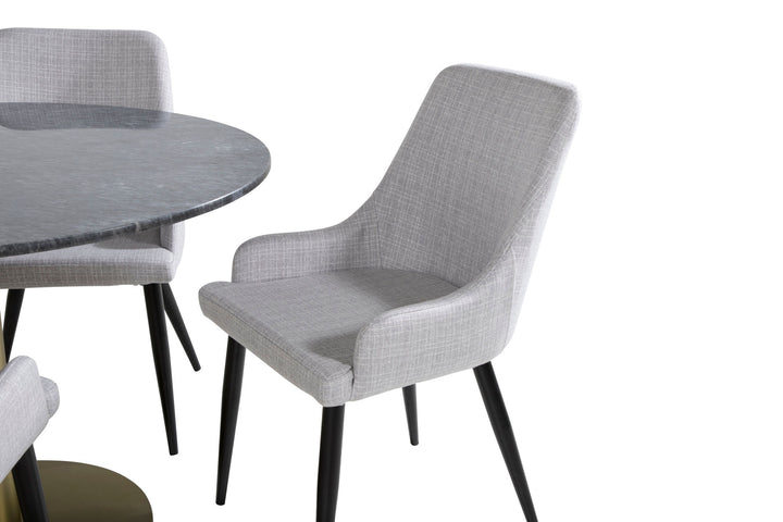 Venture Home Estelle Round Dining Table ø106 H75 - Black / Brass+Plaza Dining chair - Black legs - Light Grey Fabric_4