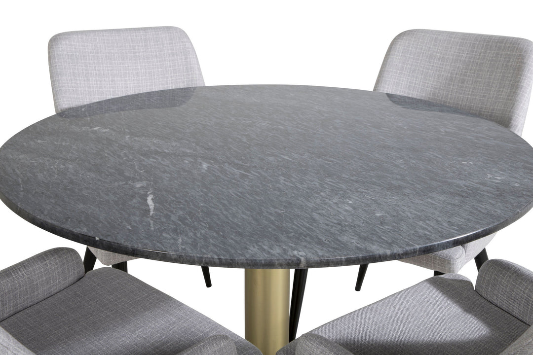 Venture Home Estelle Round Dining Table ø106 H75 - Black / Brass+Plaza Dining chair - Black legs - Light Grey Fabric_4