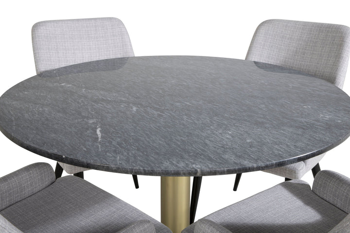 Venture Home Estelle Round Dining Table ø106 H75 - Black / Brass+Plaza Dining chair - Black legs - Light Grey Fabric_4