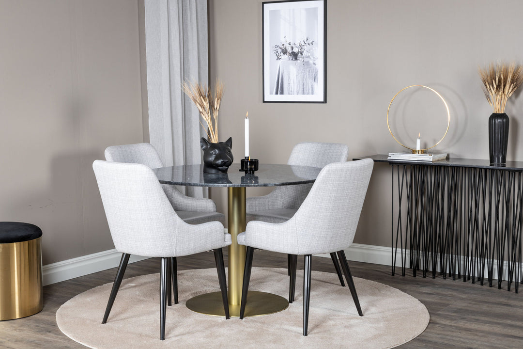 Venture Home Estelle Round Dining Table ø106 H75 - Black / Brass+Plaza Dining chair - Black legs - Light Grey Fabric_4