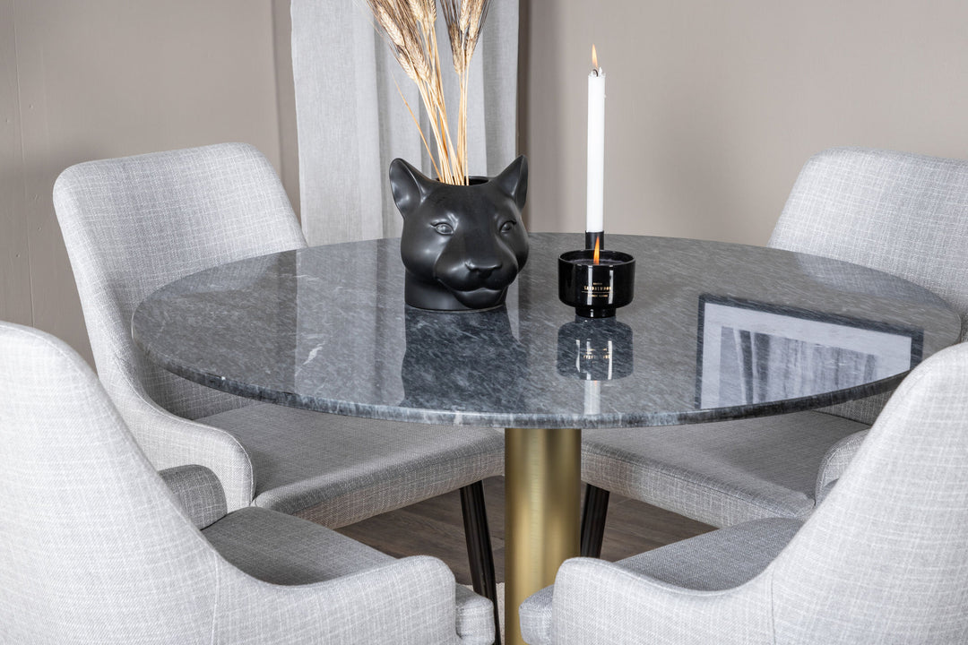 Venture Home Estelle Round Dining Table ø106 H75 - Black / Brass+Plaza Dining chair - Black legs - Light Grey Fabric_4