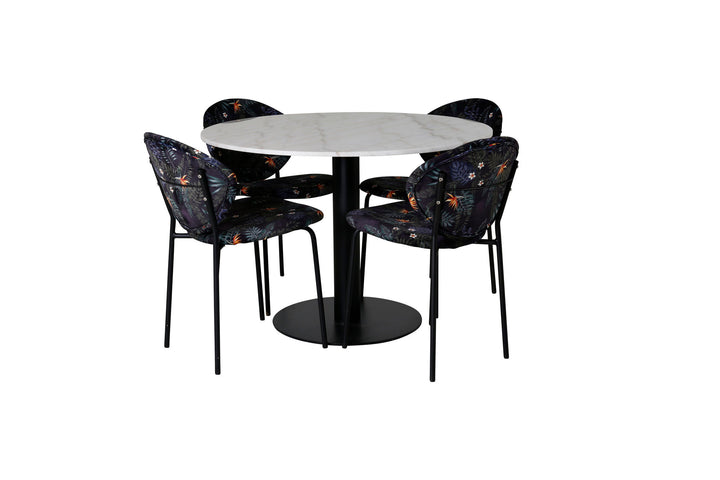 Venture Home Estelle Round Dining Table ø106 H75 - White / Black+Vault Dining Chair - Black legs - Black Flower printed fabric_4