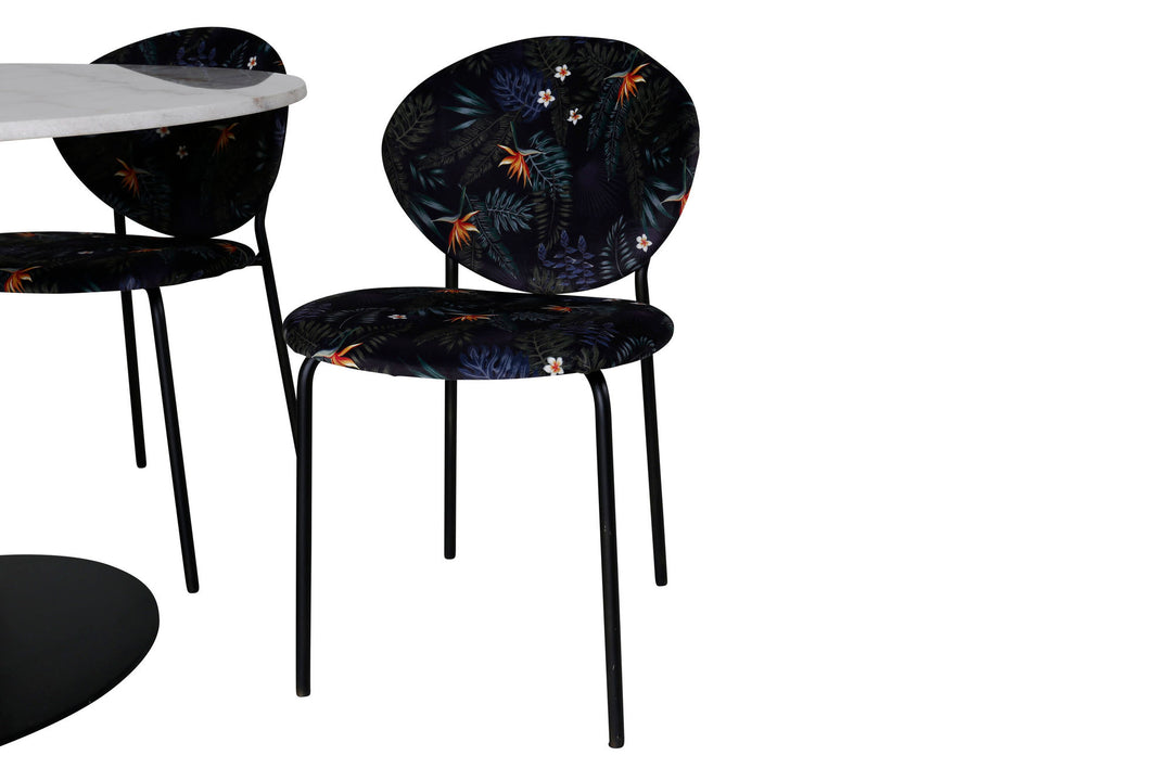 Venture Home Estelle Round Dining Table ø106 H75 - White / Black+Vault Dining Chair - Black legs - Black Flower printed fabric_4