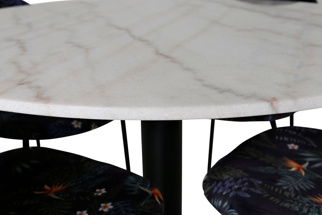 Venture Home Estelle Round Dining Table ø106 H75 - White / Black+Vault Dining Chair - Black legs - Black Flower printed fabric_4