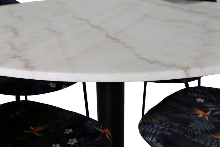Venture Home Estelle Round Dining Table ø106 H75 - White / Black+Vault Dining Chair - Black legs - Black Flower printed fabric_4
