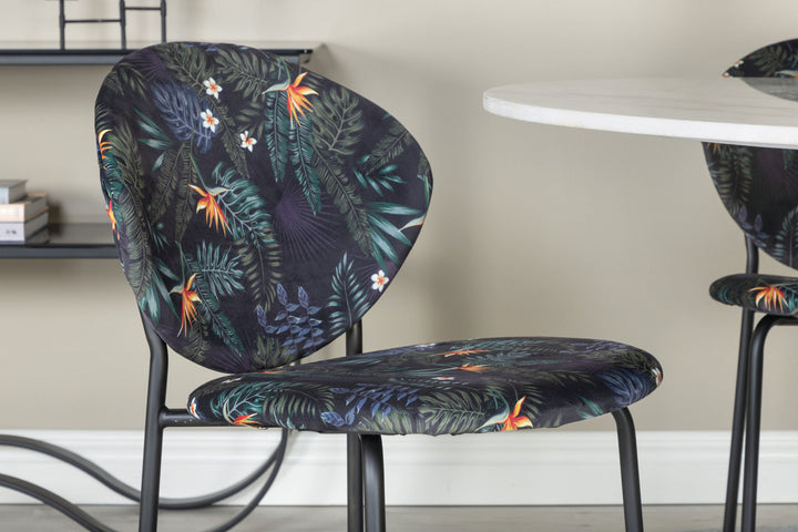 Venture Home Estelle Round Dining Table ø106 H75 - White / Black+Vault Dining Chair - Black legs - Black Flower printed fabric_4