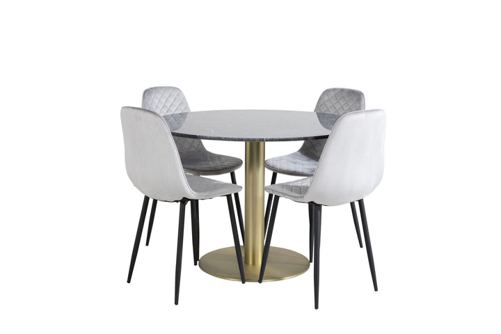 Venture Home Estelle Round Dining Table ø106 H75 - Black / Brass+Polar Diamond Dining Chair - Black Legs - Grey Velvet_4