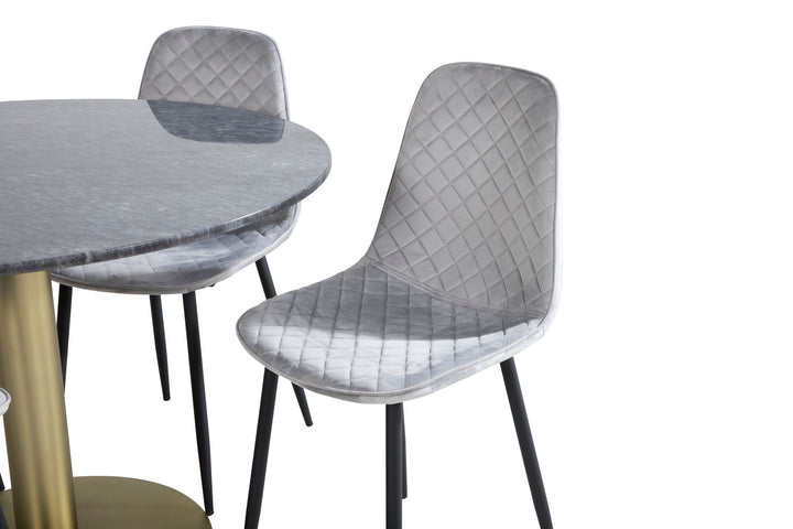 Venture Home Estelle Round Dining Table ø106 H75 - Black / Brass+Polar Diamond Dining Chair - Black Legs - Grey Velvet_4