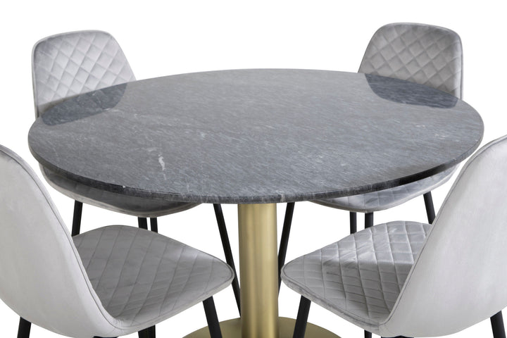 Venture Home Estelle Round Dining Table ø106 H75 - Black / Brass+Polar Diamond Dining Chair - Black Legs - Grey Velvet_4