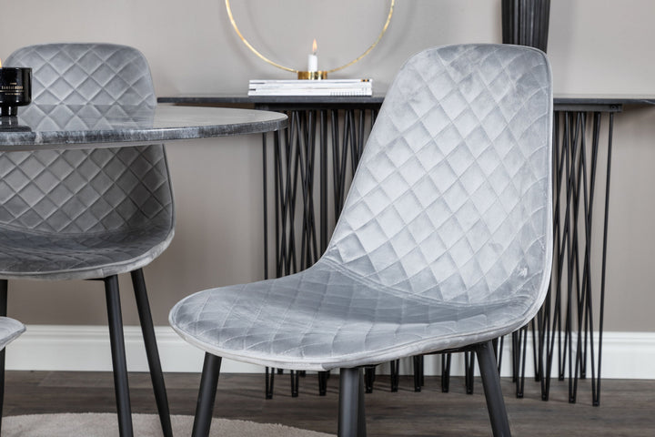 Venture Home Estelle Round Dining Table ø106 H75 - Black / Brass+Polar Diamond Dining Chair - Black Legs - Grey Velvet_4