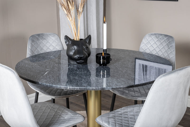 Venture Home Estelle Round Dining Table ø106 H75 - Black / Brass+Polar Diamond Dining Chair - Black Legs - Grey Velvet_4