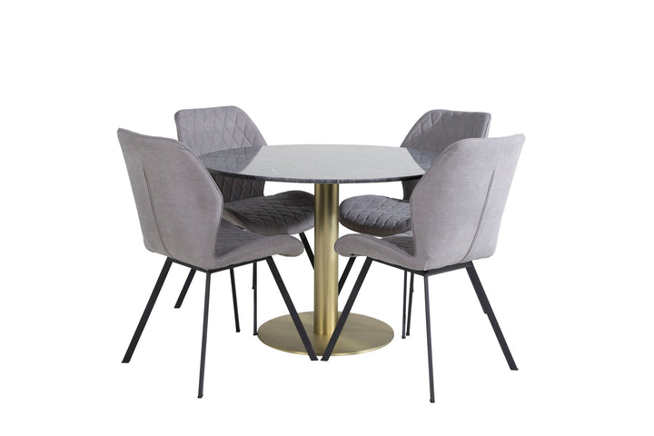 Venture Home Estelle Round Dining Table ø106 H75 - Black / Brass+Gemma Dining Chair - Black Legs - Grey Fabric_4