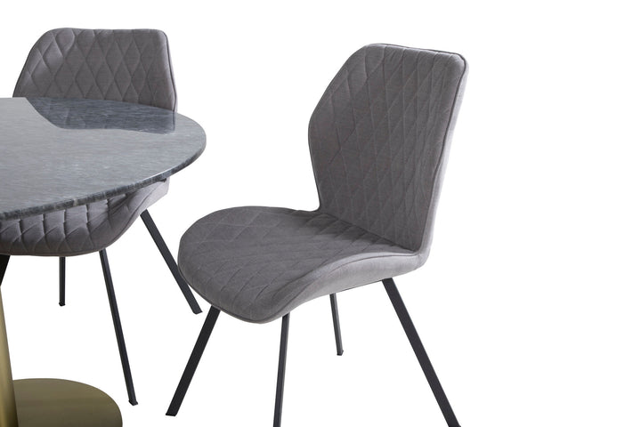 Venture Home Estelle Round Dining Table ø106 H75 - Black / Brass+Gemma Dining Chair - Black Legs - Grey Fabric_4