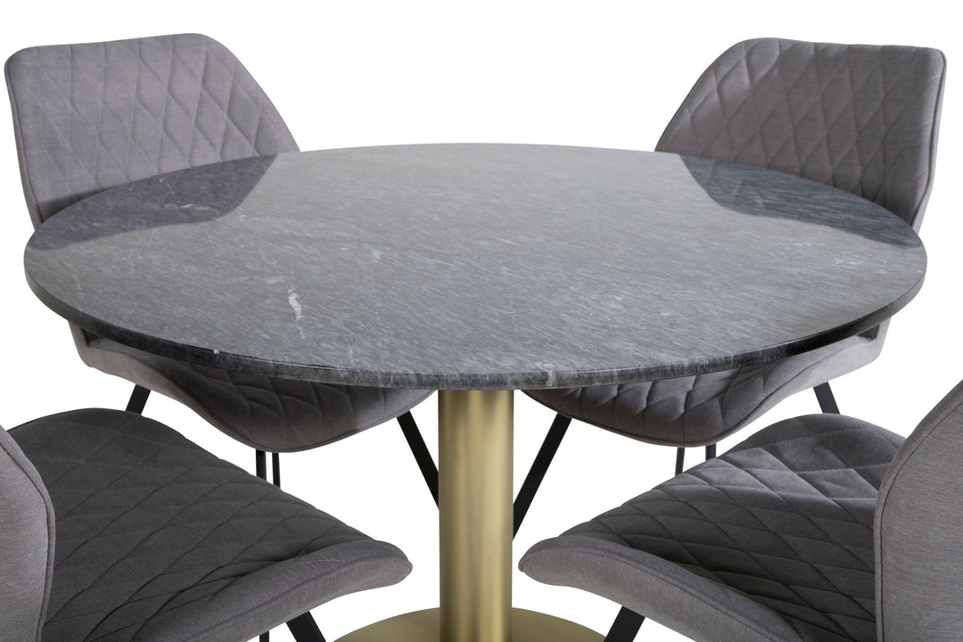 Venture Home Estelle Round Dining Table ø106 H75 - Black / Brass+Gemma Dining Chair - Black Legs - Grey Fabric_4