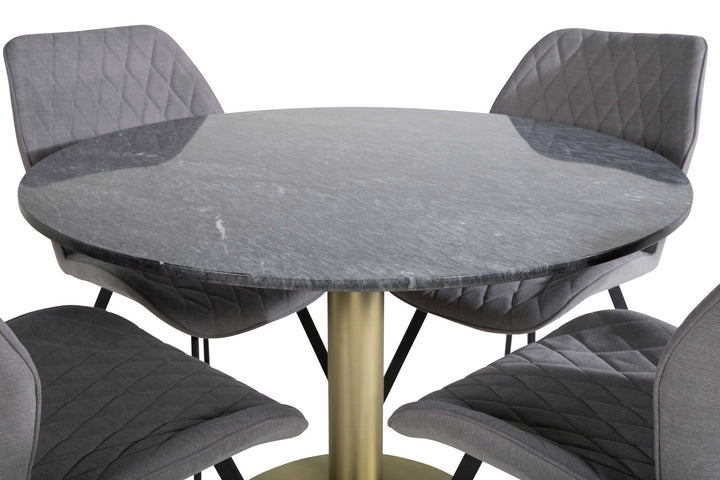 Venture Home Estelle Round Dining Table ø106 H75 - Black / Brass+Gemma Dining Chair - Black Legs - Grey Fabric_4