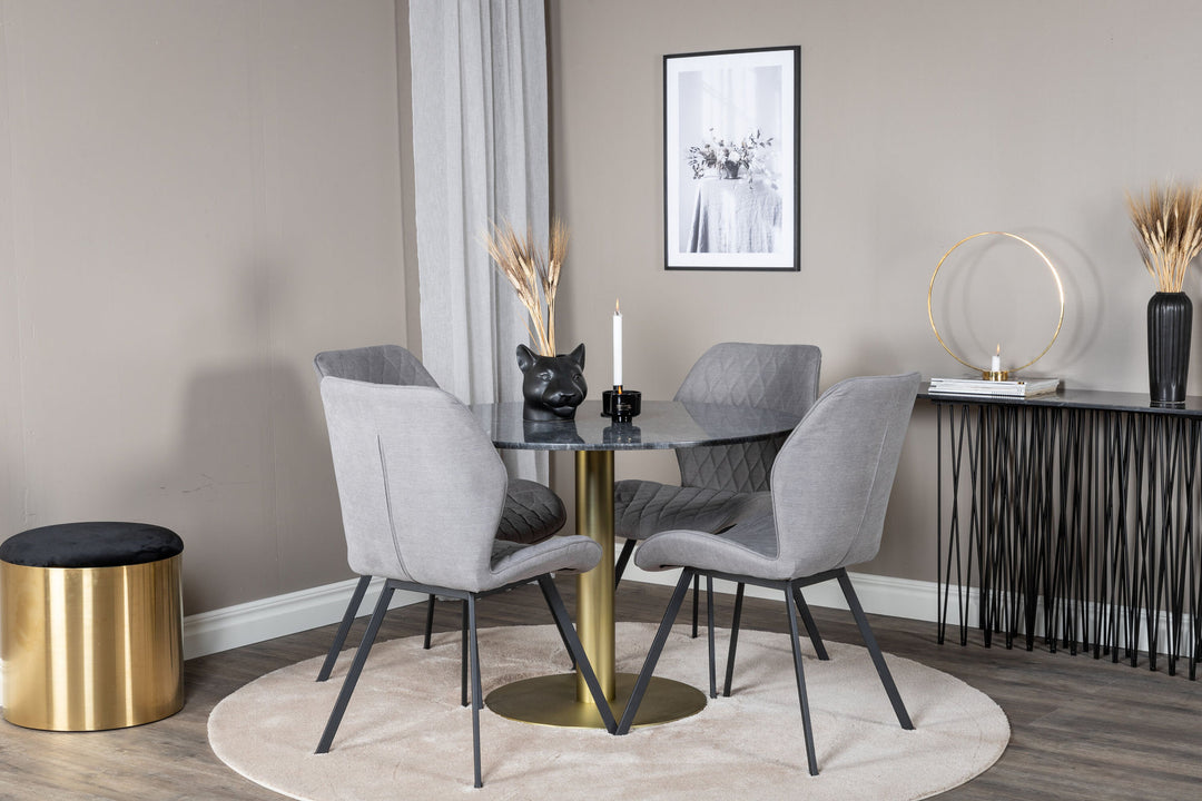 Venture Home Estelle Round Dining Table ø106 H75 - Black / Brass+Gemma Dining Chair - Black Legs - Grey Fabric_4
