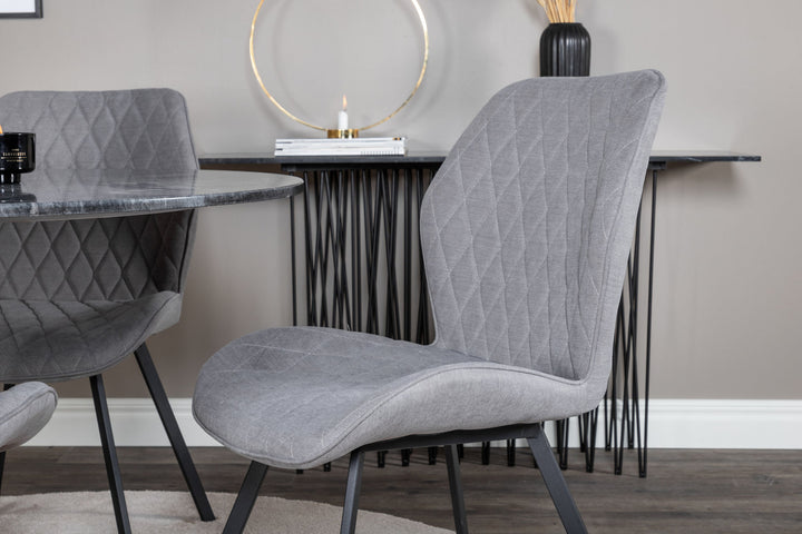 Venture Home Estelle Round Dining Table ø106 H75 - Black / Brass+Gemma Dining Chair - Black Legs - Grey Fabric_4