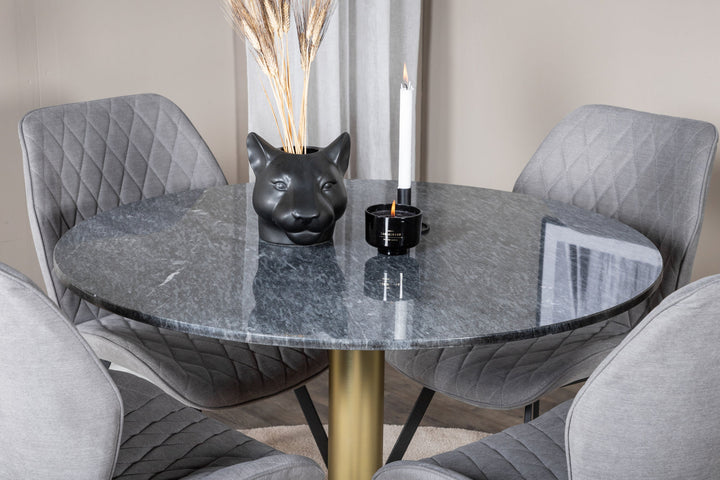 Venture Home Estelle Round Dining Table ø106 H75 - Black / Brass+Gemma Dining Chair - Black Legs - Grey Fabric_4