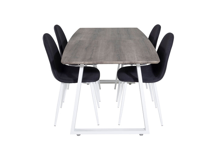 Venture Home Inca Extentiontable - grey "oak" / white Legs+Polar Dining Chair - White Legs - Black Fabric_4