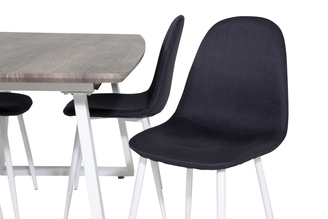 Venture Home Inca Extentiontable - grey "oak" / white Legs+Polar Dining Chair - White Legs - Black Fabric_4