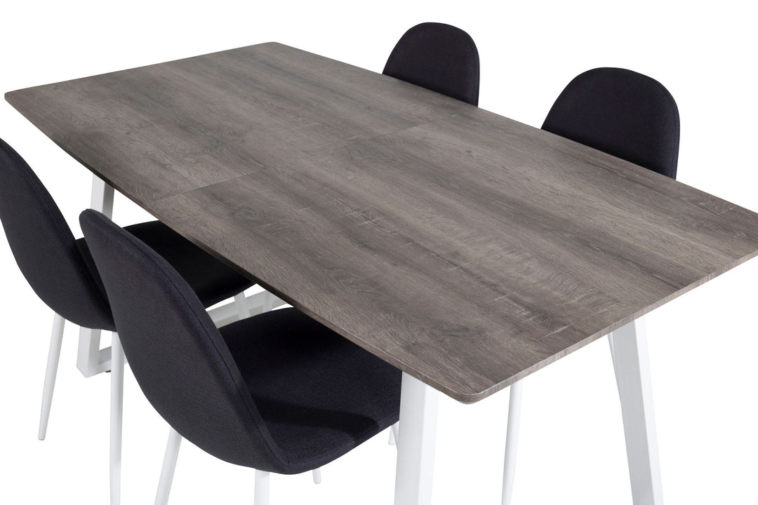 Venture Home Inca Extentiontable - grey "oak" / white Legs+Polar Dining Chair - White Legs - Black Fabric_4