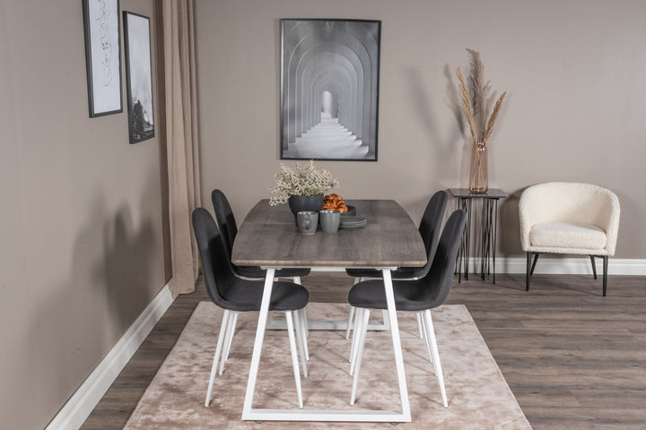 Venture Home Inca Extentiontable - grey "oak" / white Legs+Polar Dining Chair - White Legs - Black Fabric_4