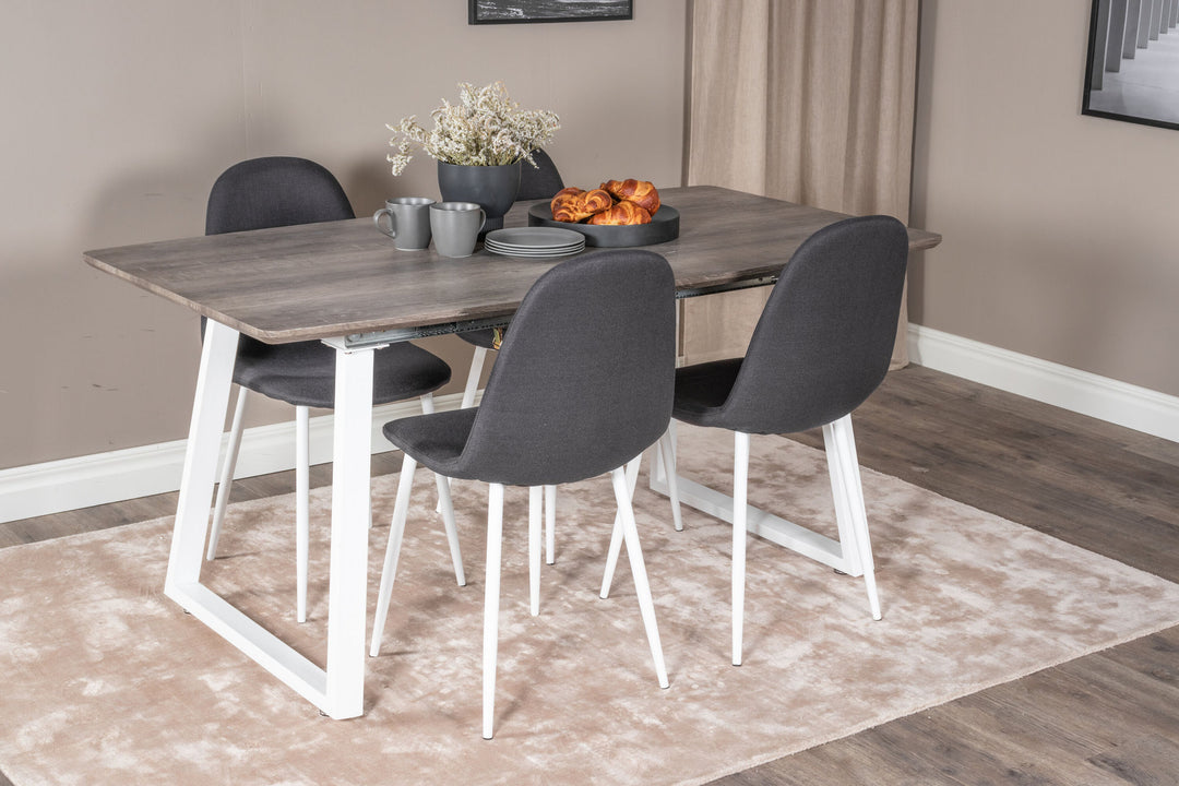 Venture Home Inca Extentiontable - grey "oak" / white Legs+Polar Dining Chair - White Legs - Black Fabric_4