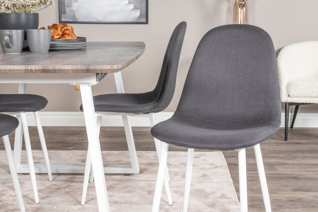 Venture Home Inca Extentiontable - grey "oak" / white Legs+Polar Dining Chair - White Legs - Black Fabric_4