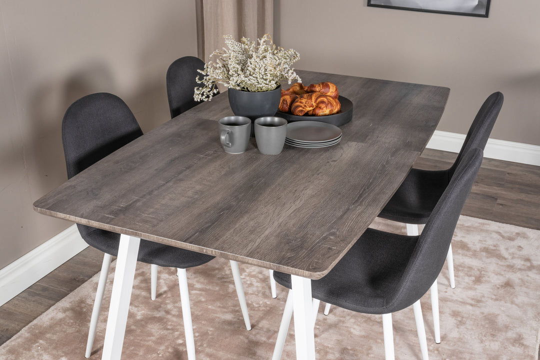 Venture Home Inca Extentiontable - grey "oak" / white Legs+Polar Dining Chair - White Legs - Black Fabric_4