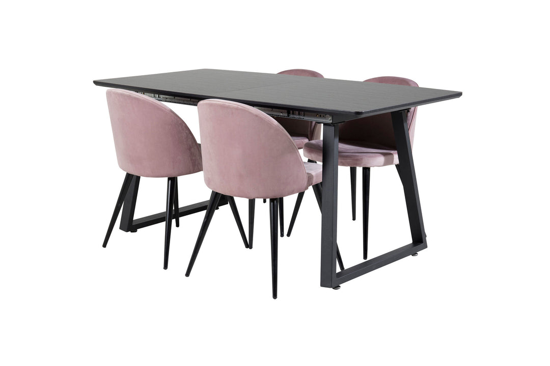 Venture Home Inca Extentiontable - Black top / black Legs+Velvet Dining Chair - Pink / Black_4