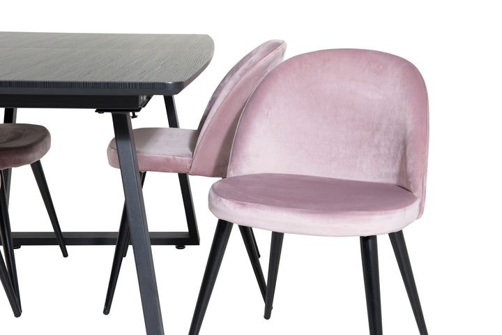 Venture Home Inca Extentiontable - Black top / black Legs+Velvet Dining Chair - Pink / Black_4