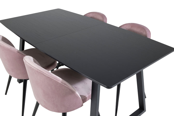 Venture Home Inca Extentiontable - Black top / black Legs+Velvet Dining Chair - Pink / Black_4