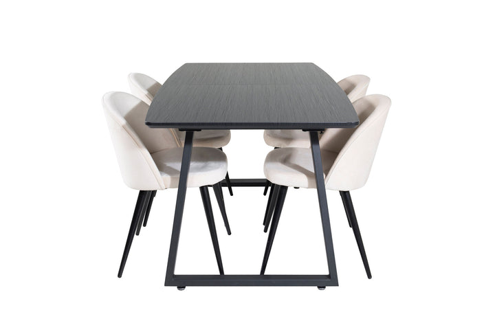 Venture Home Inca Extentiontable - Black top / black Legs+Velvet Dining Chair - Beige / Black_4