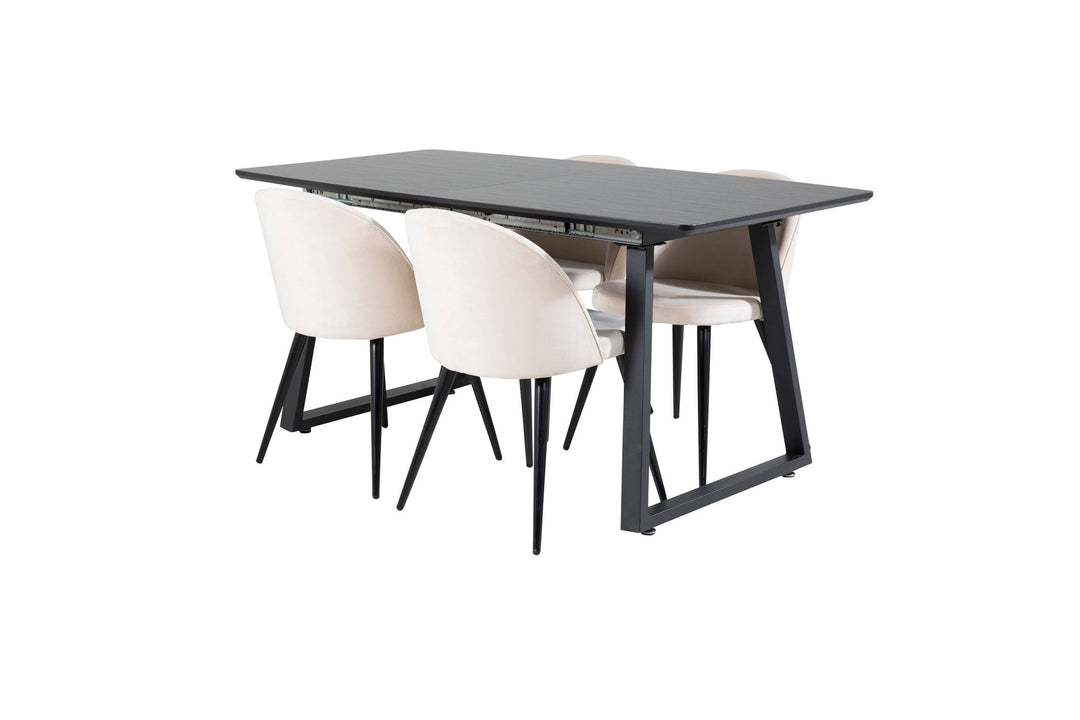 Venture Home Inca Extentiontable - Black top / black Legs+Velvet Dining Chair - Beige / Black_4