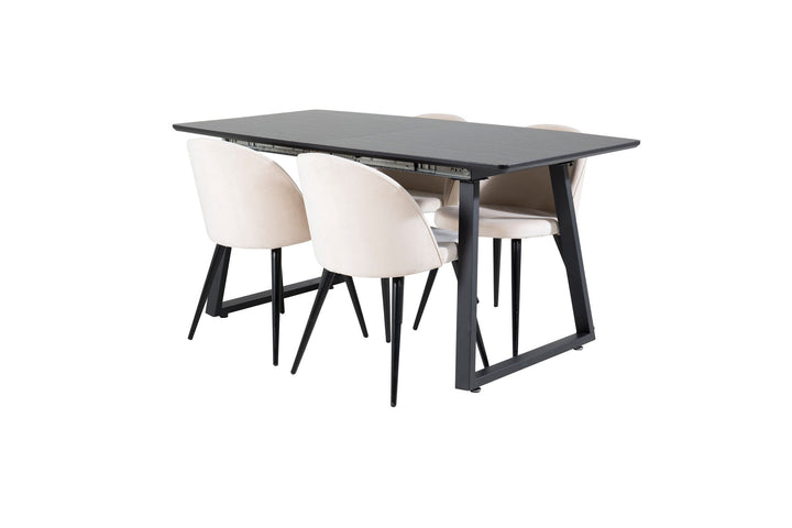 Venture Home Inca Extentiontable - Black top / black Legs+Velvet Dining Chair - Beige / Black_4