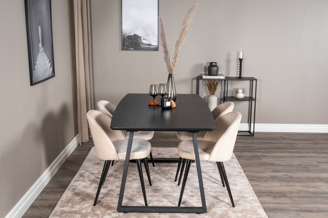 Venture Home Inca Extentiontable - Black top / black Legs+Velvet Dining Chair - Beige / Black_4